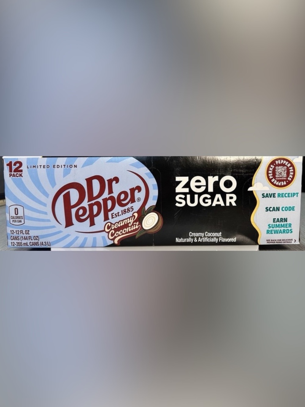 Limited Edition Dr. Pepper Creamy Coconut Zero Sugar 12-Pack cans Exp June 2026